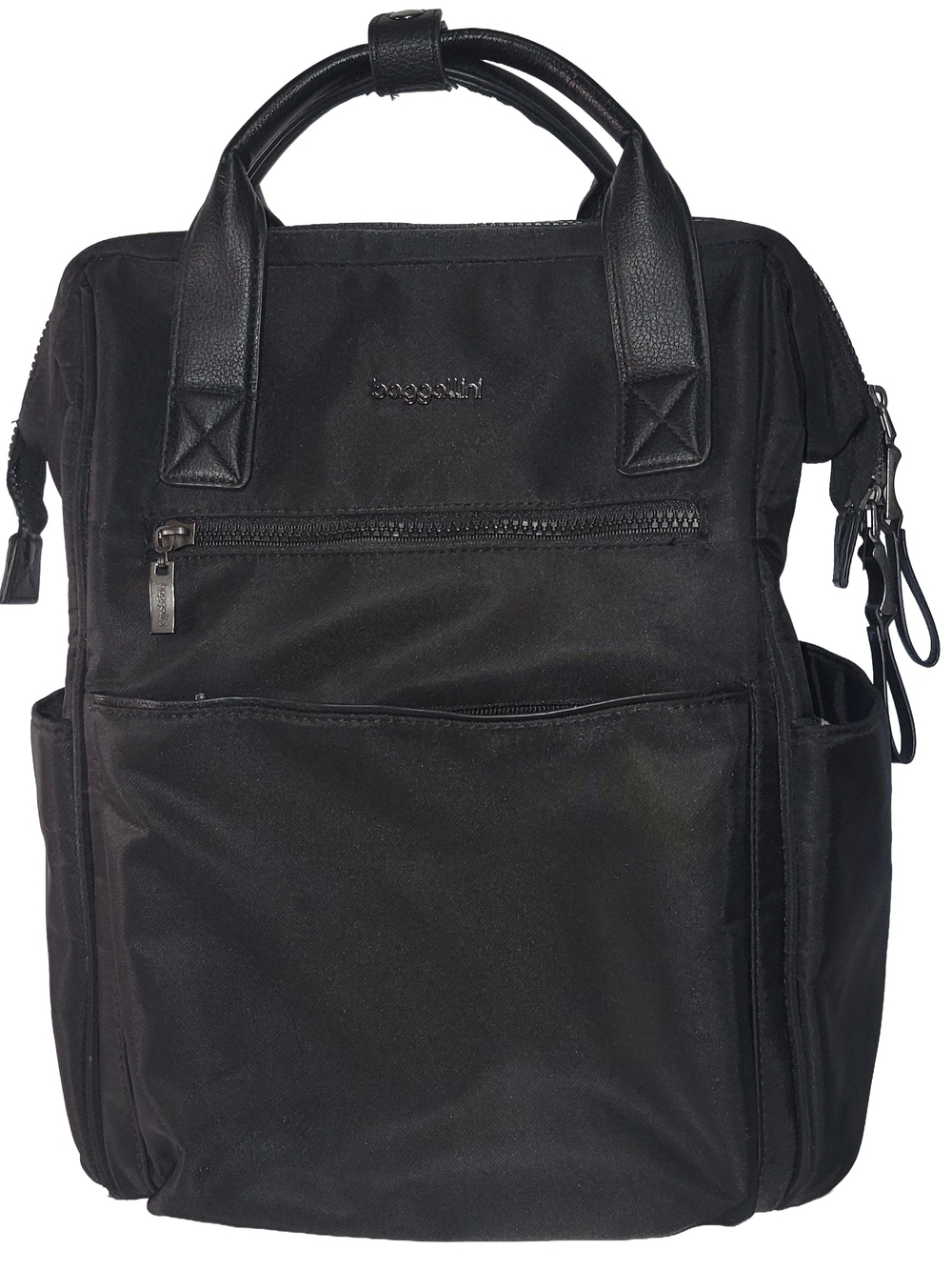 BAGGALLINI Black Backpack with Top Handle, Zip Closure, Detachable Strap